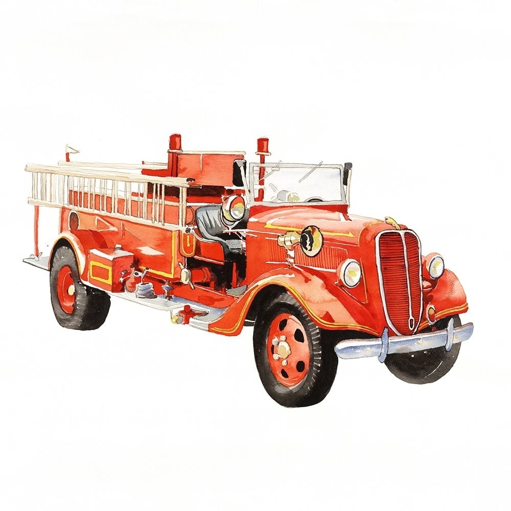 VINTAGE FIRE TRUCK Poster Print by Atelier B Art Studio (12 x 12