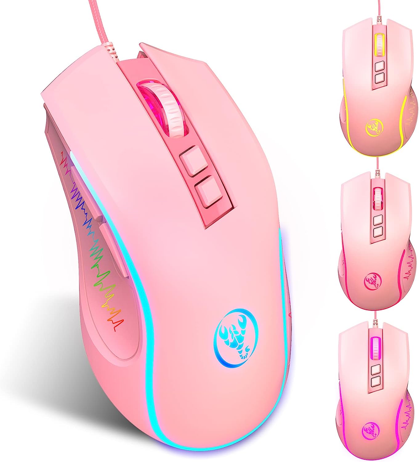 GPro Gaming Mouse, Pink PC Mouse, Mice Gaming with 7 Buttons, Optical