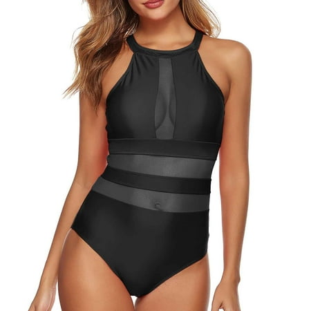 POROPL Cute One Piece Swimsuit for Women Fashion Halter Top Bandeau Swim Cami Swim Black Size S-XL