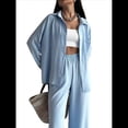 thumbnail image 1 of Conjuntos de 2 Piezas para Mujer: Conjuntos Casuales de Salón, Camisas de Larga con Botones y Pantalones de Pierna Azul XL, 1 of 10