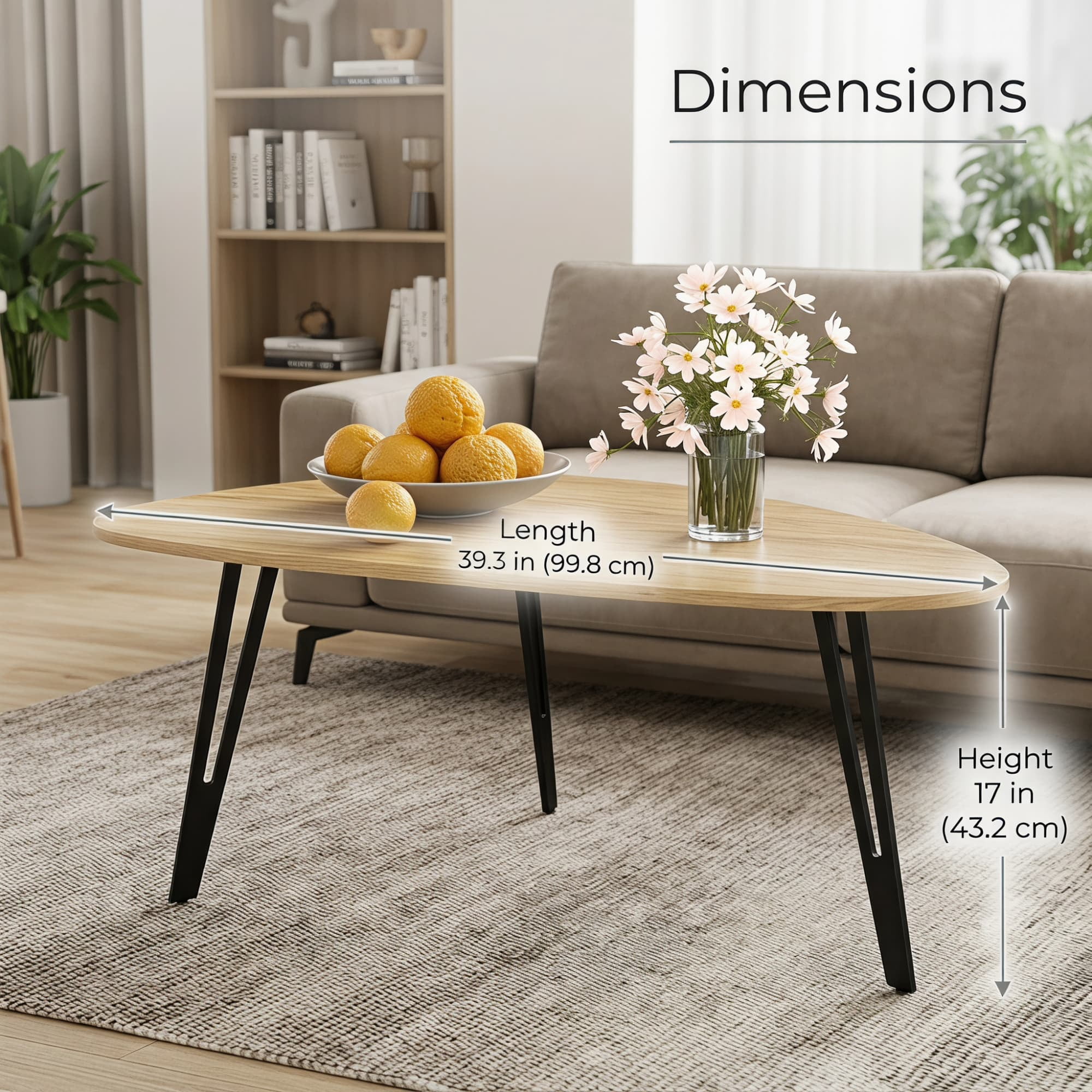 Manxile Mid Century Coffee Table for Living Room, Triangle Coffee Table for Small Space, Natural Oak