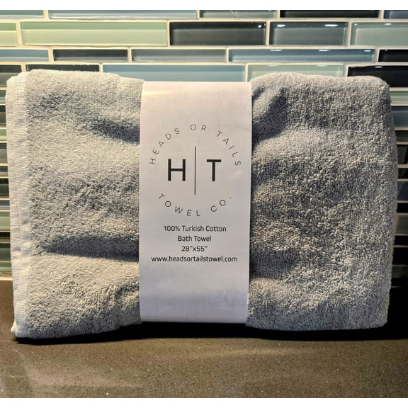 Luxurious Turkish Cotton Bath Towel, Dual Color Gray and White, Heads or Tails for Face and Body