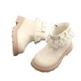 thumbnail image 4 of Girls Sweet Princess Pearl Bow Tulle Ruffle Ankle Boots Cozy Inner Side Zipper Chunky Lug Sole Slip Resistant Non Slip Children Spring Walking Footwear, 4 of 8