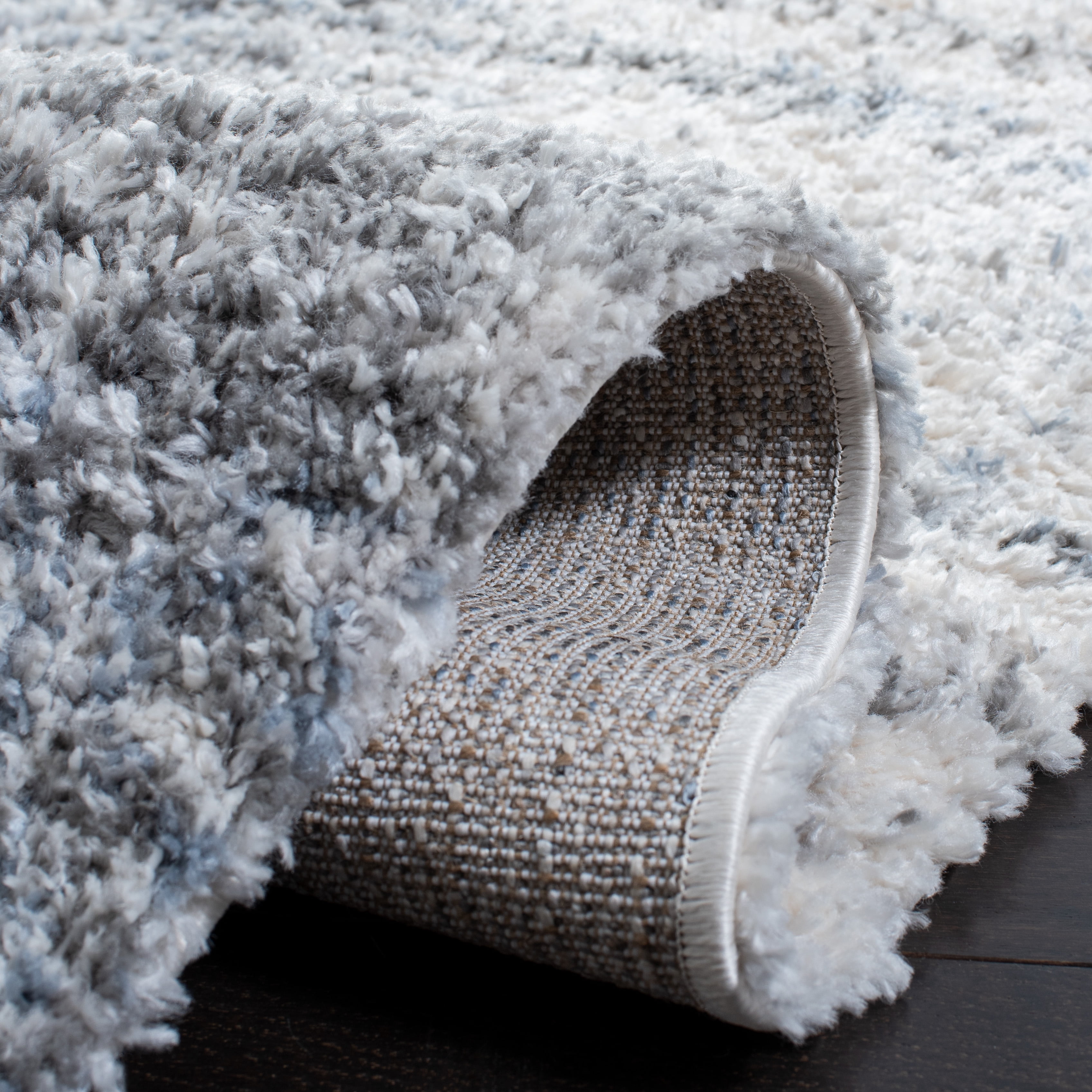 SAFAVIEH Berber Kyler Abstract Shag Area Rug, Ivory/Gray, 9' x 12'