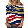 thumbnail image 2 of Xdegoge 4th of July Vintage American Flag Graphic T Shirt for Women Three Quarter Sleeve Crewneck Casual Fit Red White and Blue Independence Day Summer Shirts Tops, 2 of 5
