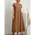 thumbnail image 4 of 2024 Nouvelle Robe Femme Rétro Couleur Unie Sans Manches Jupe Longue Ample avec Poches, 4 of 7