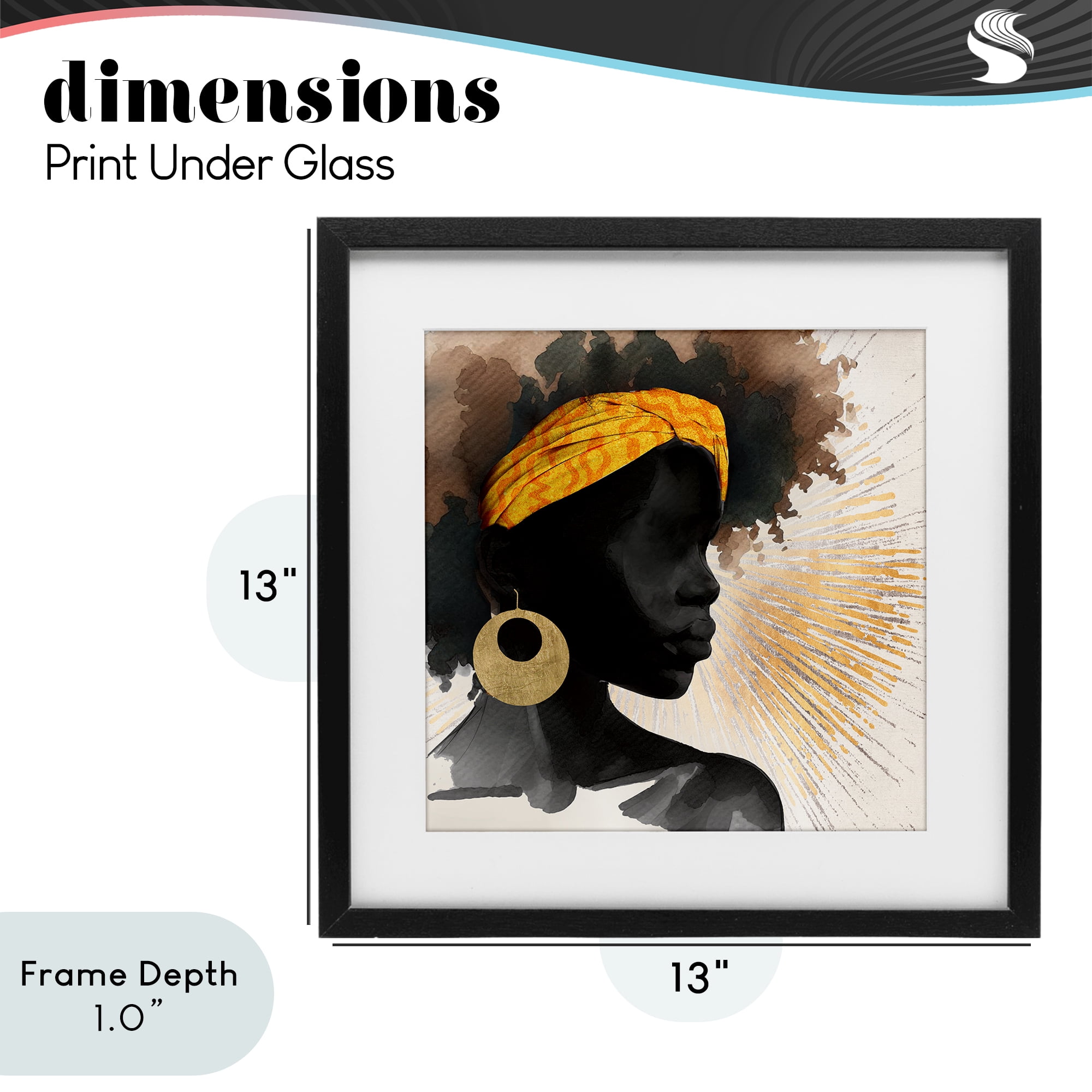 Stupell Industries Sunburst Silhouette with Headwrap Black Framed Print Under Glass, design by CAD Designs