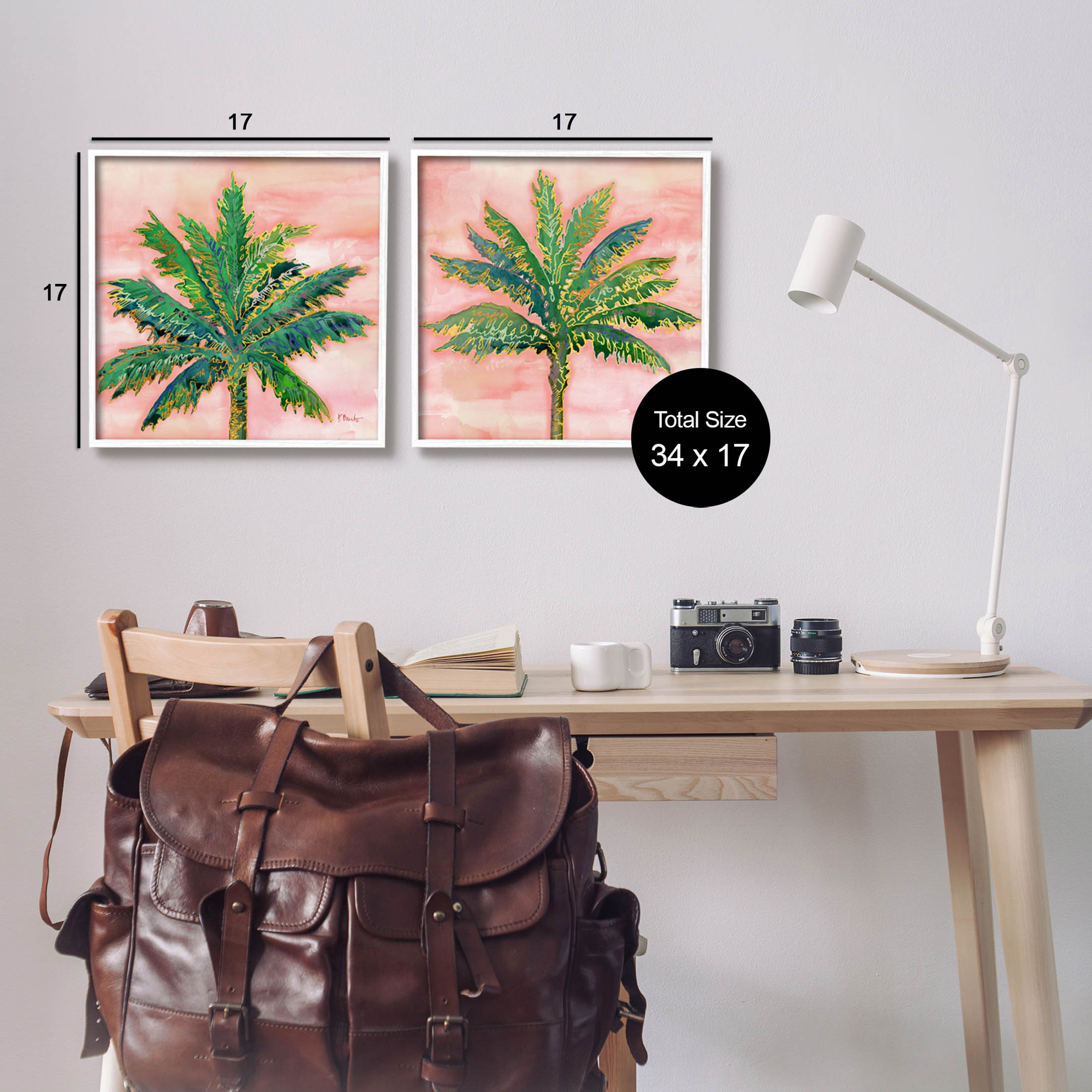 Tropical Palm Trees Glam Detail Botanical & Floral Graphic Art White Framed Art Print Wall Art, Set of 2