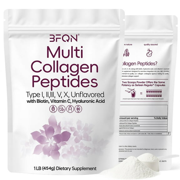Multi Collagen Protein Powder, 2 Pounds – Type I, II, III, V, X, Hydrolyzed Collagen, Hyaluronic Acid Power, Biotin, Vitamin C – Unflavored Collagen Peptides – Easy Dissolve