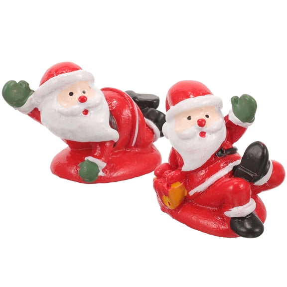OULII 2-Piece Santa Claus Resin Figurines Red Christmas Desktop Decorations for Living Room and Office Display
