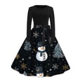 thumbnail image 2 of Robe Formelle Grande Taille Femme Col Rond Manches Longues Patchwork Joyeux Noël Imprimé Grande Robe Robes de Noël pour Femmes en Liquidation, 2 of 3