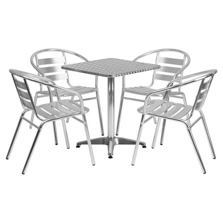 Aluminum Slat Table - Flash Furniture 23.5'' Square Aluminum Indoor-Outdoor Table with 4 Slat Back Chairs