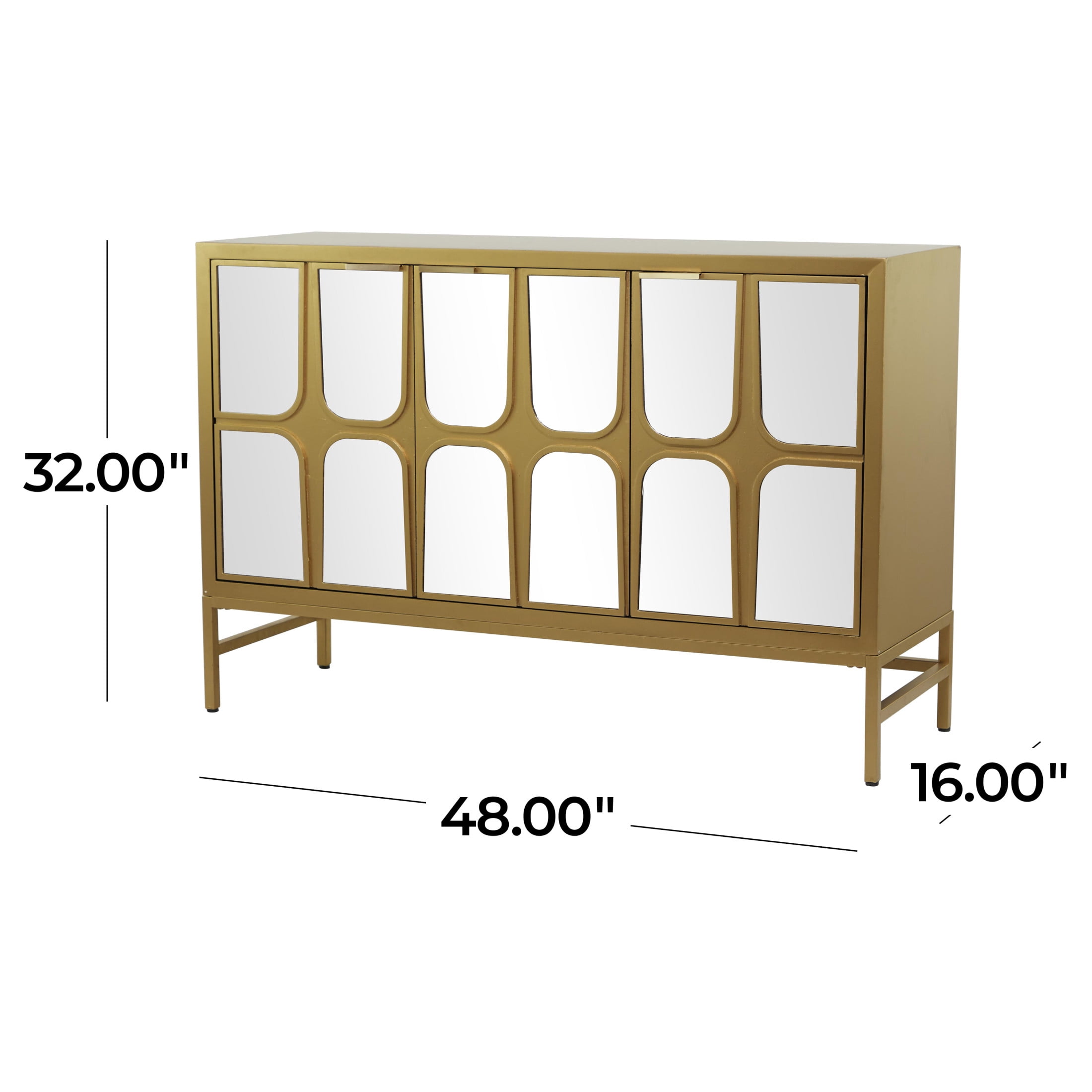 DecMode 48" x 32" Gold Wooden 3 Door Cabinet with Mirrored Front, 1-Piece