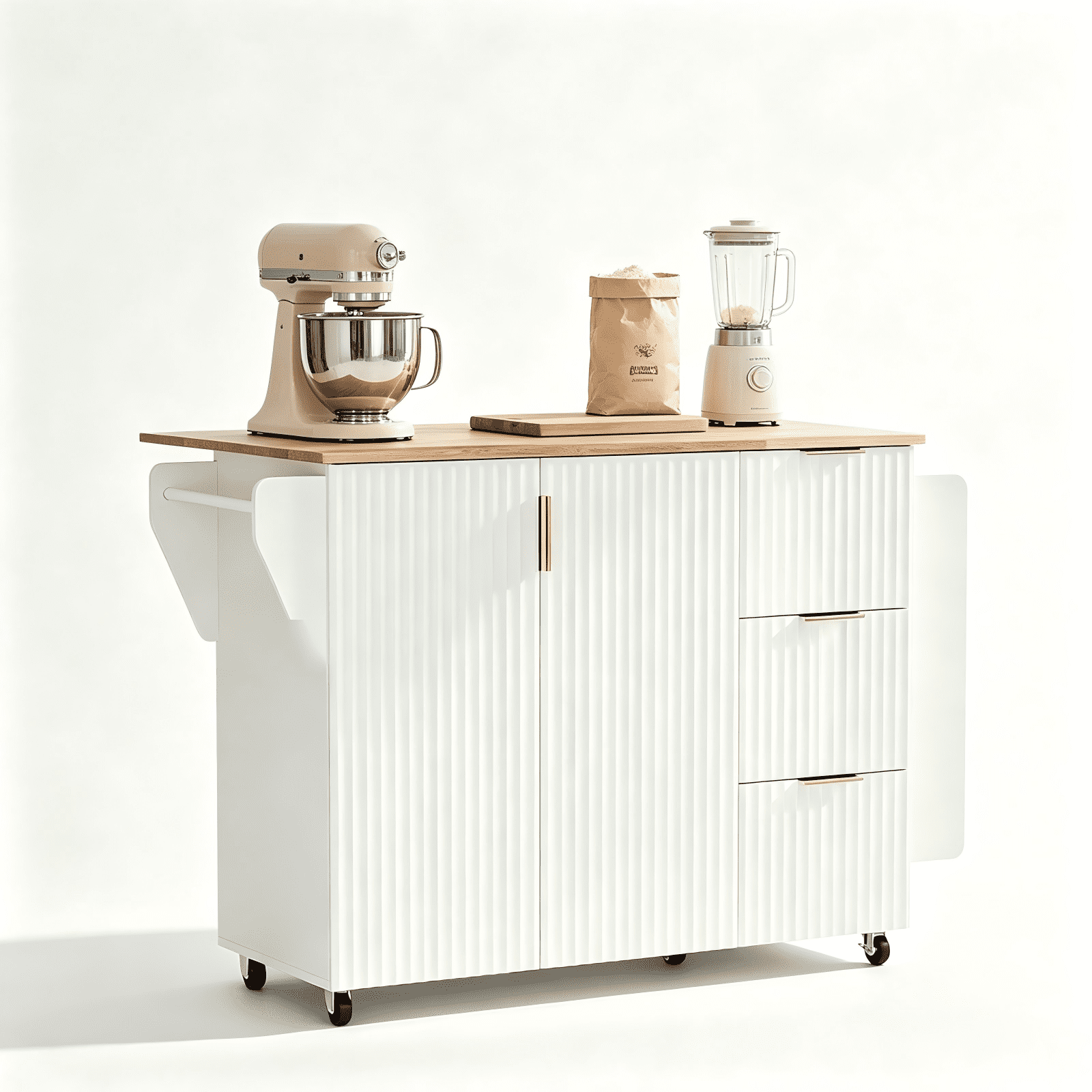 2-Door 3-Drawer Buffet Serving Cart with Grille Design and Champagne Gold Finish