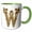 Green/White, variant on 3drose, Elegant Image of Gold Victorian Ornate Monogram Initial W, 15oz Mug