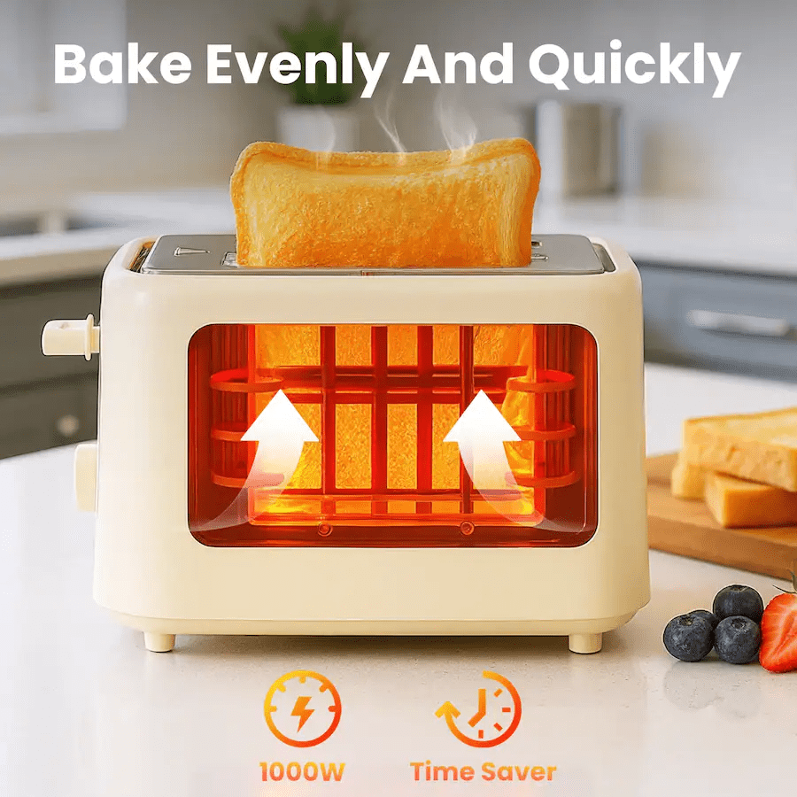 Maircle 2 Slice Toaster, Mini Bread Toaster With Extra Wide Slots,6 Browning Settings, Defrost/Cancel/Bagel Button For Bagels, Waffles, Bread