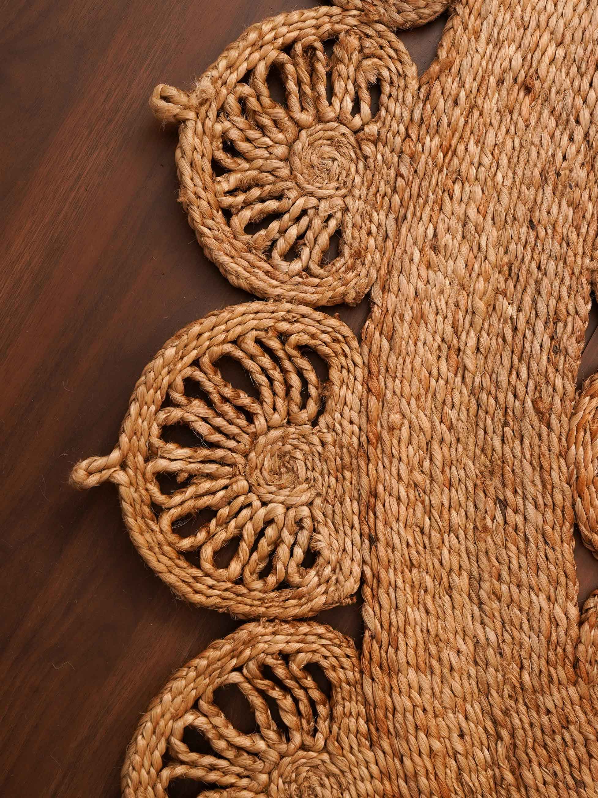 HAND WOVEN JUTE ECO-FRIENDLY AREA RUGS - 4'x4', Round Shape, Beige Color, Oriental Pattern, High Pile, Natural Fiber, Outdoor Indoor Handmade Area Rugs for Living Room, Bed Room (J00004)