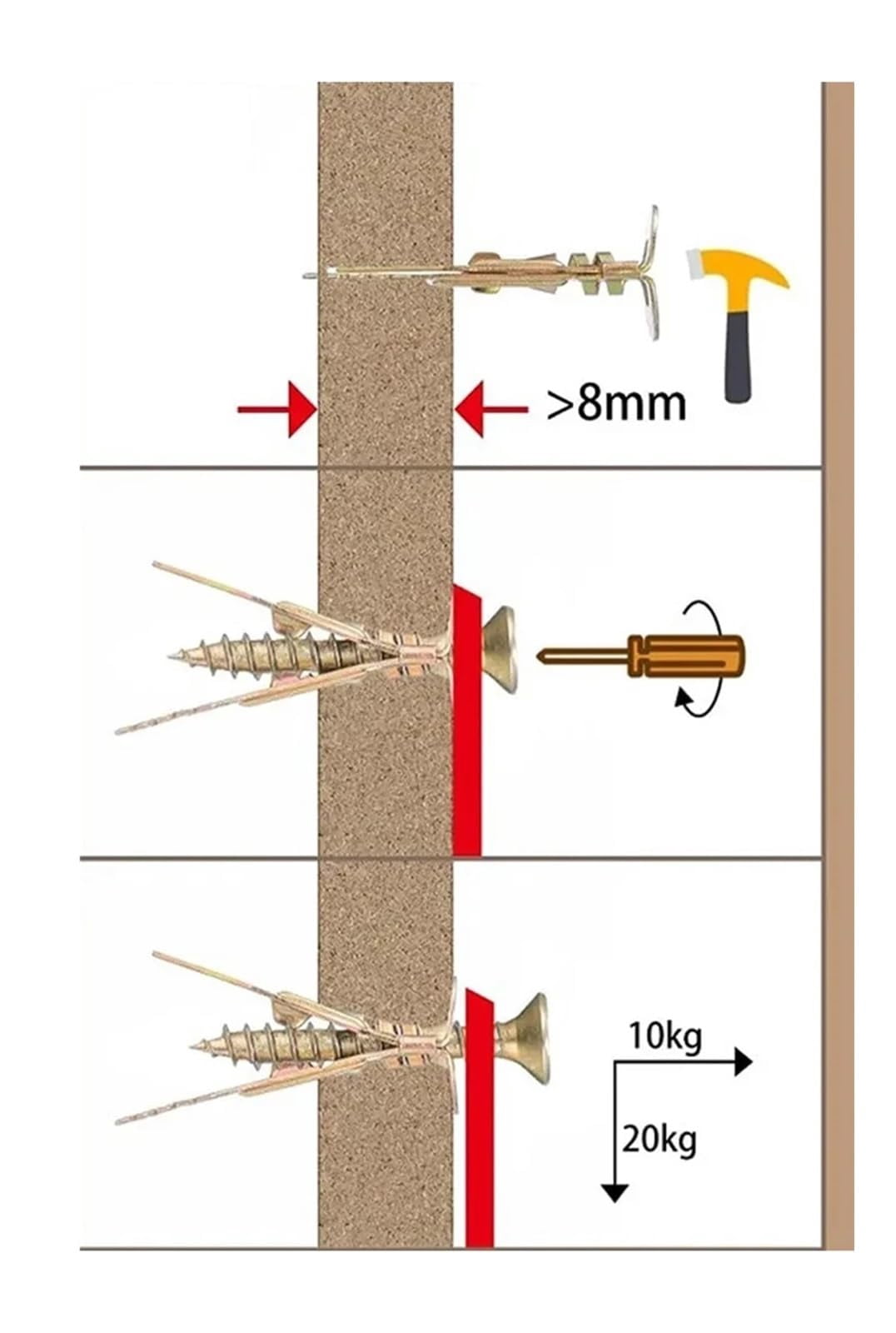 100/200pcs Self Drilling Drywall Anchors with Screws, 12X40mm Heavy Duty Metal Expansion Nail & Self-Tapping Screw Kit for Drywall