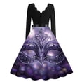 thumbnail image 3 of Fgvctg Womens Mardi Gras Dress Party Cocktail Retro Cocktail 50s Tea Dress Glitter Mask Print V Neck Dresses Plus Size Vintage Carnival Parade Long Sleeve Clothing Cute Outfit Light Purple S, 3 of 4