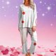 thumbnail image 1 of RKSTN Valentine's Gifts Pajamas Set for Women Oversized Crewneck Valentine's Day Loves Heart Graphic Printed Loungewear Matching Set Womens Casual Loose Long Sleeve T Shirt and Pjs Pant 2 Piece Set, 1 of 6