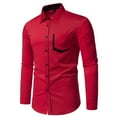 thumbnail image 2 of safuny Men's Turn Down Collar Sweatshirts Button Slim Suit Tops Big&Tall Color Block Shackets Fashion Outwear Long Sleeve Shirts Jackets Casual Cotton Red L, 2 of 6