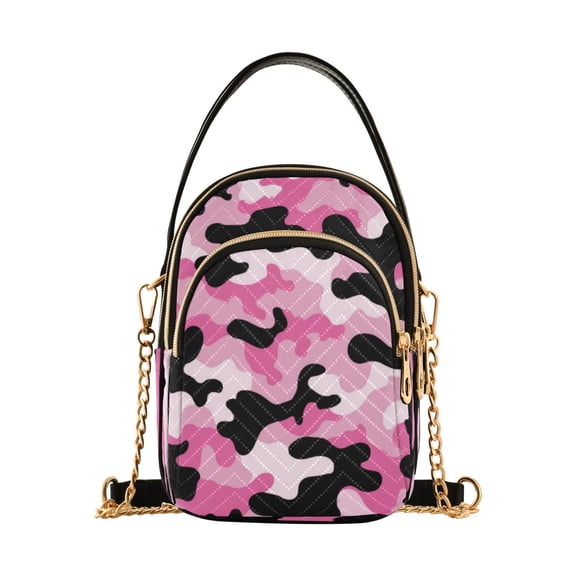 Leather Handbag Crossbody Bag Pink and Black Camouflage Pattern
