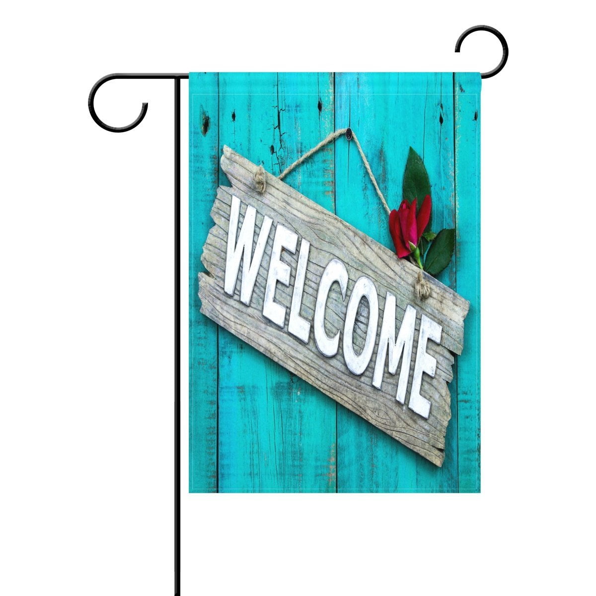 POPCreation Red Rose flower Hanging on Wood Door Garden Flag