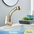thumbnail image 1 of Grifo de lavabo elevable extensible con rociador extraíble flexible, grifo mezclador para lavabo de baño negro montado en la cubierta, boquilla de modos duales, dorado, 1 of 5