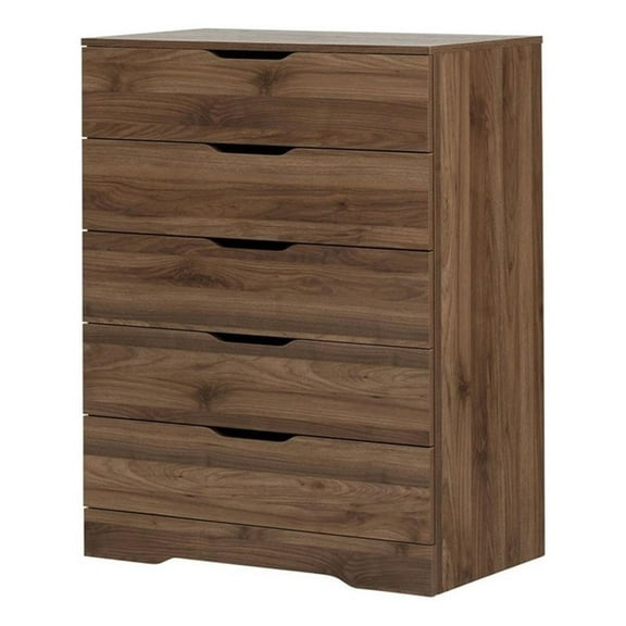 Pemberly Row Traditional 5-Drawer Wood Indoor Chest in Natural Walnut