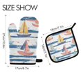 thumbnail image 2 of Yayeee Oven Mitts and Pot Holder Set of 2 Heat Resistant Kitchen Gloves Baking Hot Pad, White Hand Drawn Sailboats, 2 of 5