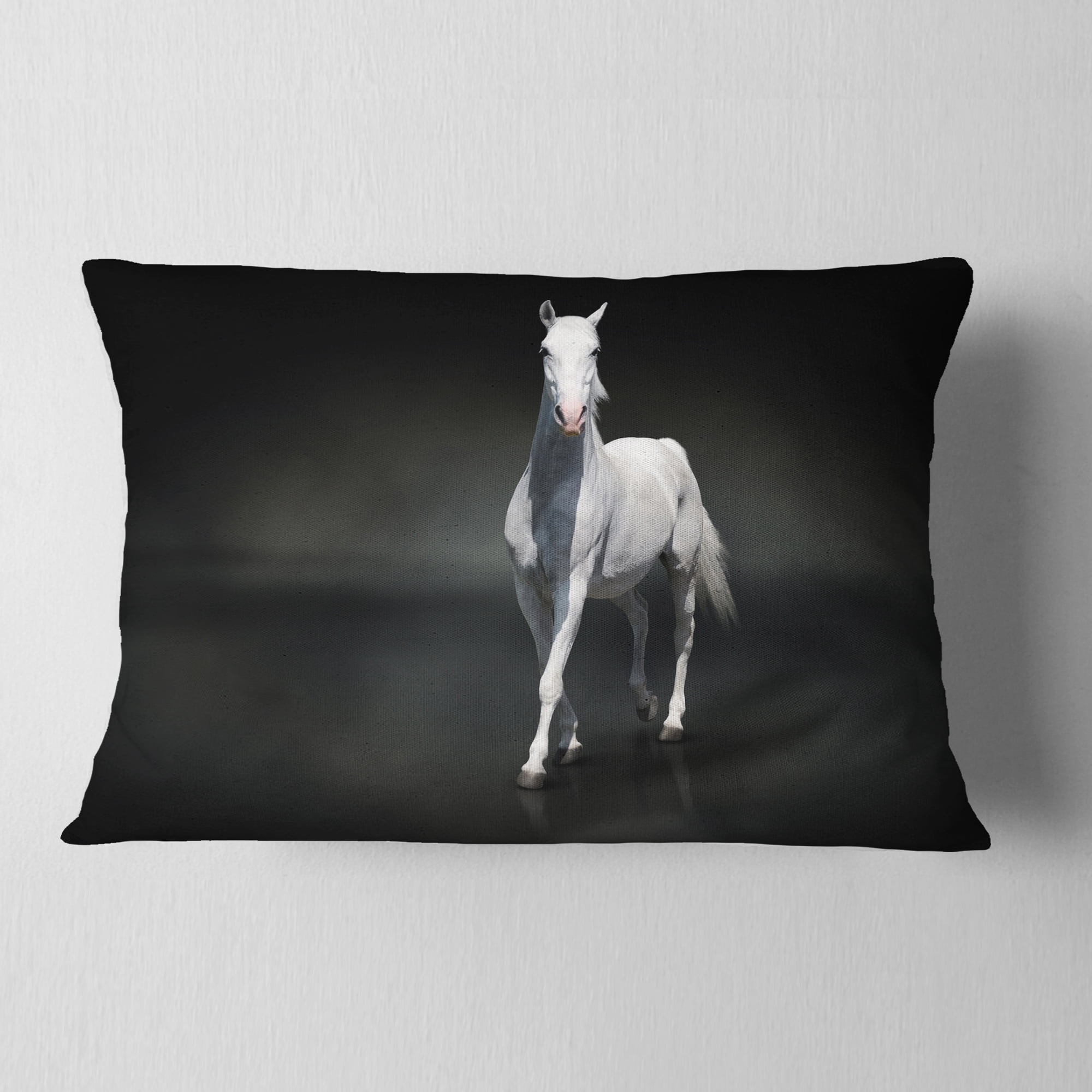 Designart Isolated Black Horse on Black - Animal Throw Pillow - 12x20