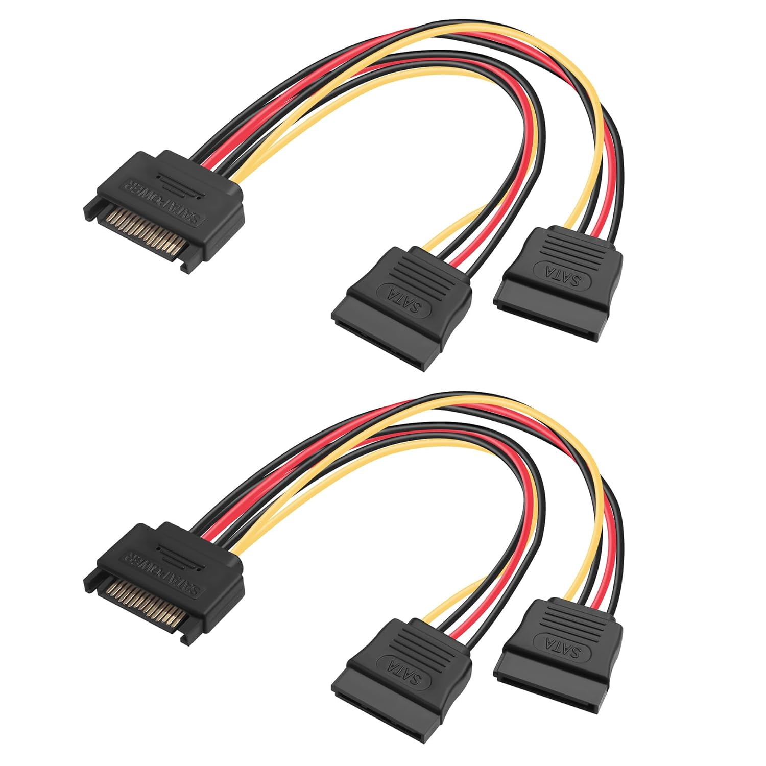 HRTGFD-SATA 15PIN to 2 Serial ATA Power Splitter Cable, 18AWG 20cm Y-Splitter Adapter for HDD SSD Optical Drive - 1 to 2 SATA Power Connector Extension Cord(Pack of 2)