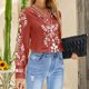 thumbnail image 4 of Mujeres Casual Moda Jersey Manga larga Cuello en V Blusas con botones Camiseta estampada Pompotops  FGAJ14338, 4 of 5
