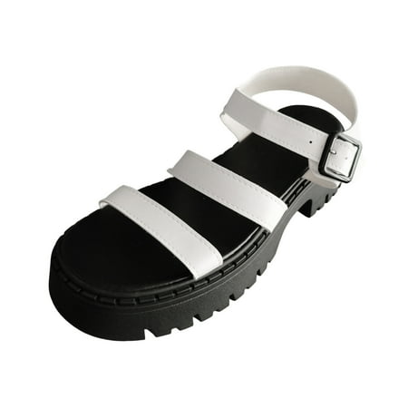 

PEASKJP Summer Sandals for Women Comfortable Women s Jewel Rhinestones Design Ankle High Flat Sandals (White 8)