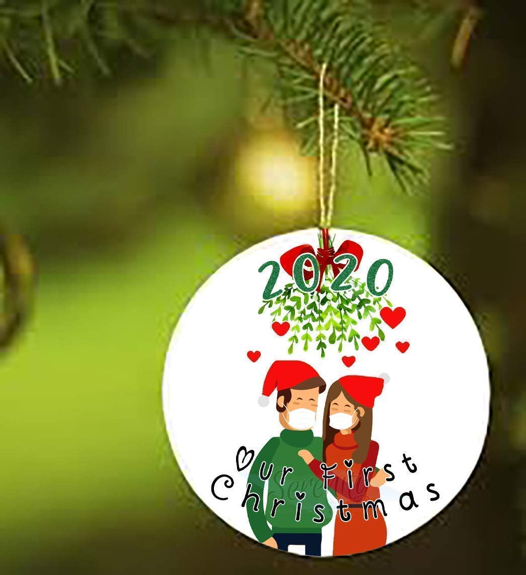 Our First Christmas Engaged 2020 Quarantined Couple Christmas Ceramic Ornament 
