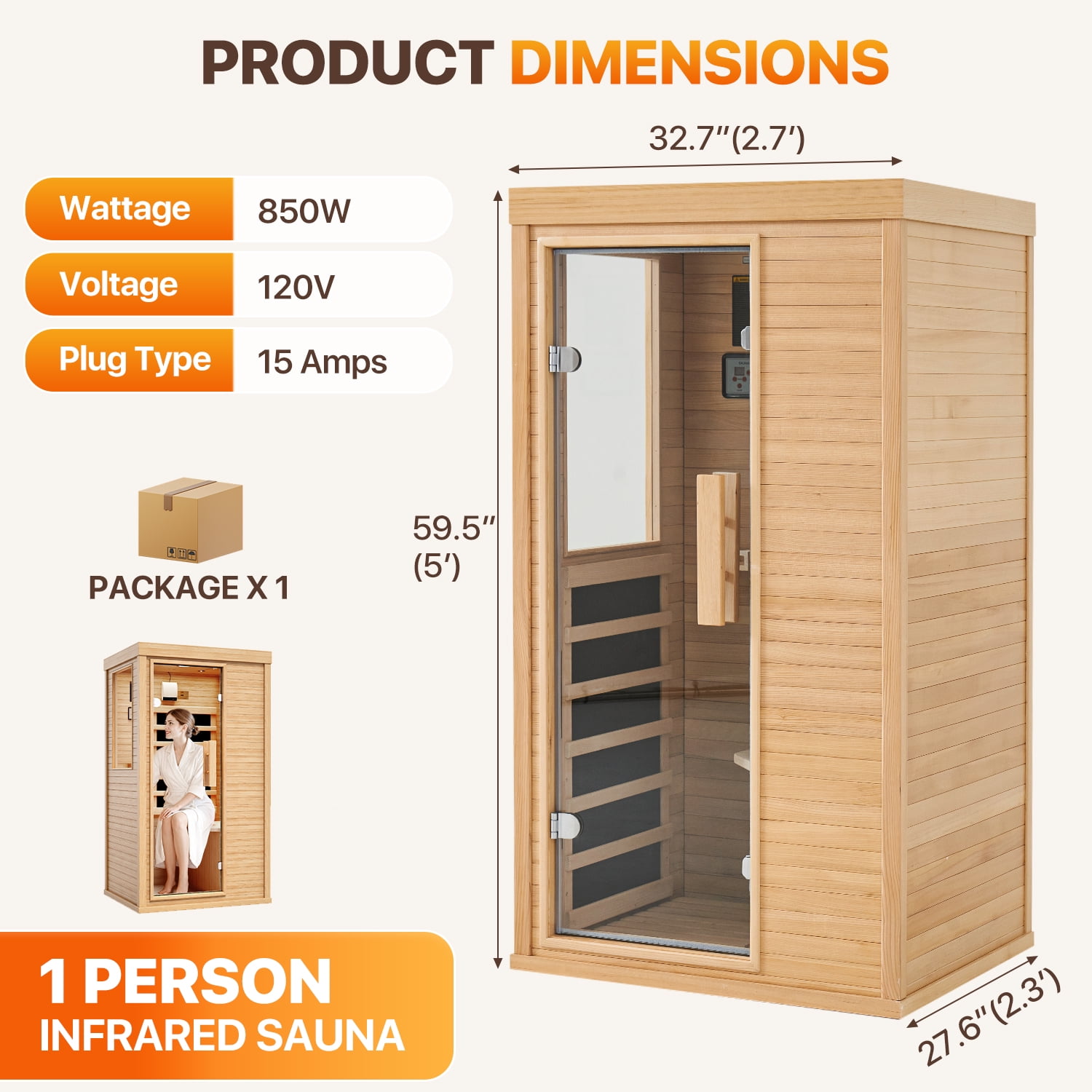 BaPiPro 3x5 FT Infrared Sauna for Home –1 to 2 Person Compact Indoor Spa Room with 4 Infrared Heaters, Canadian Hemlock Wood, Chromotherapy, Bluetooth Speaker