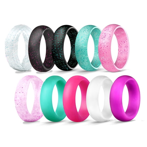 Opolski 10Pcs Couple Ring Beautifully Versatile Flexible Smooth Decorative Silicone Flash Powder Ring