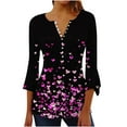 thumbnail image 3 of CFLVAEK Valentines Day Shirts for Women Cute Love Heart Print Pleated Blouse Tops Casual Button Up Shirts Flared 3/4 Sleeve T Shirts Hot Pink M, 3 of 6
