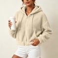 thumbnail image 5 of ZunFeo Womens Cropped Oversized Sherpa Jacket Zip Up Hooded Fuzzy Fleece Coat, Beige,Size 2XL, 5 of 7