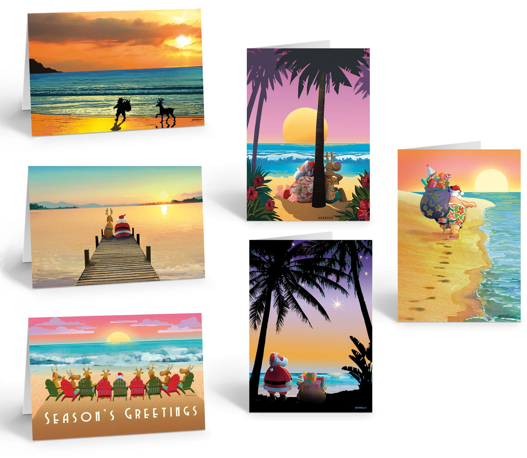 Beach and Tropical Christmas Cards - Beach Sunrise Christmas Card Variety Set - 104 - Walmart.com