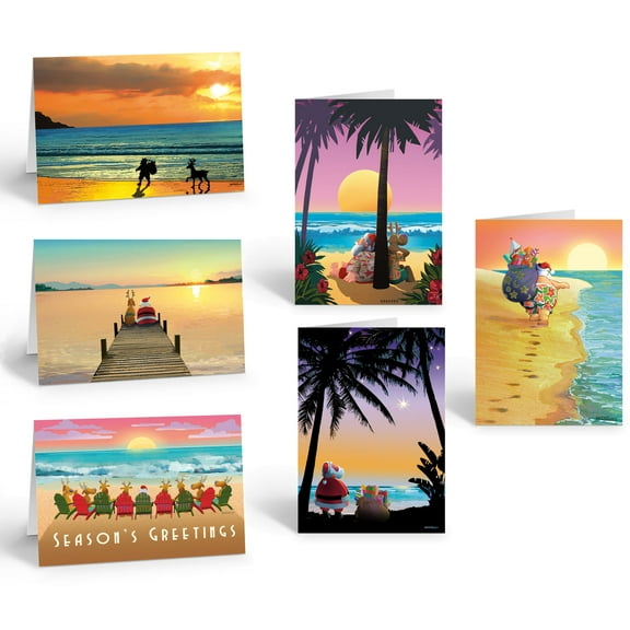 Beach and Tropical Christmas Cards - Beach Sunrise Christmas Card Variety Set -