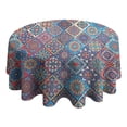 thumbnail image 4 of Red Floral Square Pattern Round Tablecloth 60"x60",Wrinkle Wipeable Table Cloth for Kitchen Dining Room Picnic Patio Party, 4 of 6