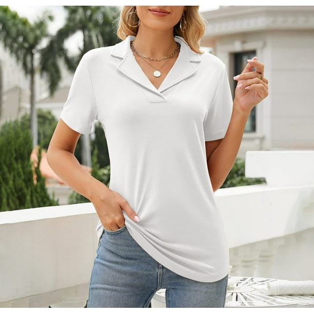 Mohiass Women's Business Polo Shirts Short Sleeve V Neck