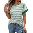 thumbnail image 2 of Women'S Short Sleeve Knit Tops Trendy Crewneck Striped T Shirts Casual Summer Blouses Outfits Green XL, 2 of 10