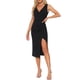 thumbnail image 1 of Vestido midi con abertura y envoltura falsa INSPIRE CHIC para mujer, vestido de cóctel con escote en V, largo, azul XL, L negro, 1 of 6