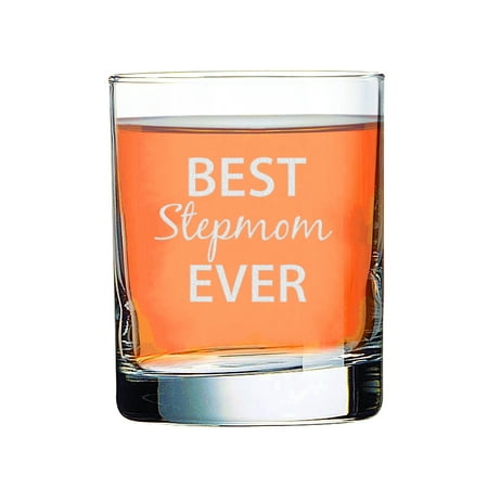 

Best Stepmom Ever - Bourbon Whiskey Scotch Glass Old Fashsioned 10.5 Oz Laser Engraved Clear Cocktail Glasses Etched Crafted Work Custom Gift Cup Mug