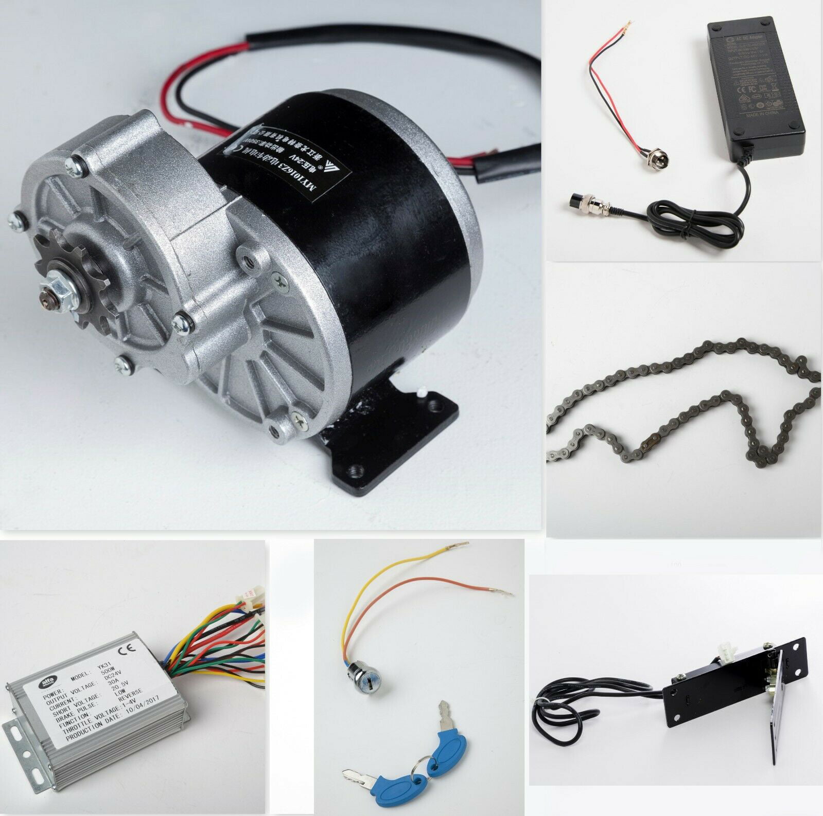 24V 350W Electric Motor Speed Controller Batteries Charger Keylock Throttle Grip 