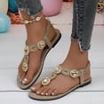 thumbnail image 5 of hoksml Women's Oval Gem T-Strap Flat Sandals, Elastic Ankle Strap, Boho Beach Shoes, 5 of 9