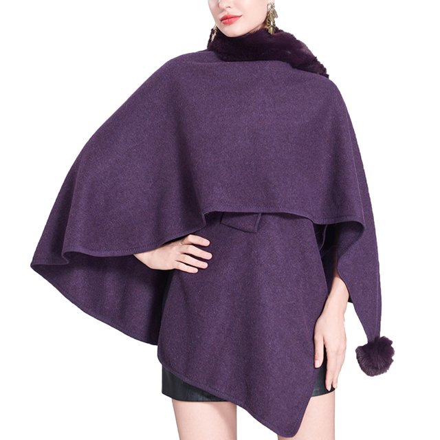 Cape Châle Tricotée Couleur Unie, Col Faux Élégant pour Femmes