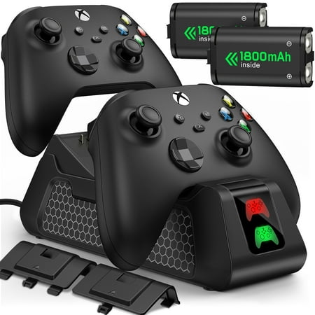DinoFire Xbox Controller Charging Station for Xbox Series X|S/Xbox one/Elite, Xbox Series X Controller Charger with 2x1800mAh Rechargeable Battery Pack (Black)